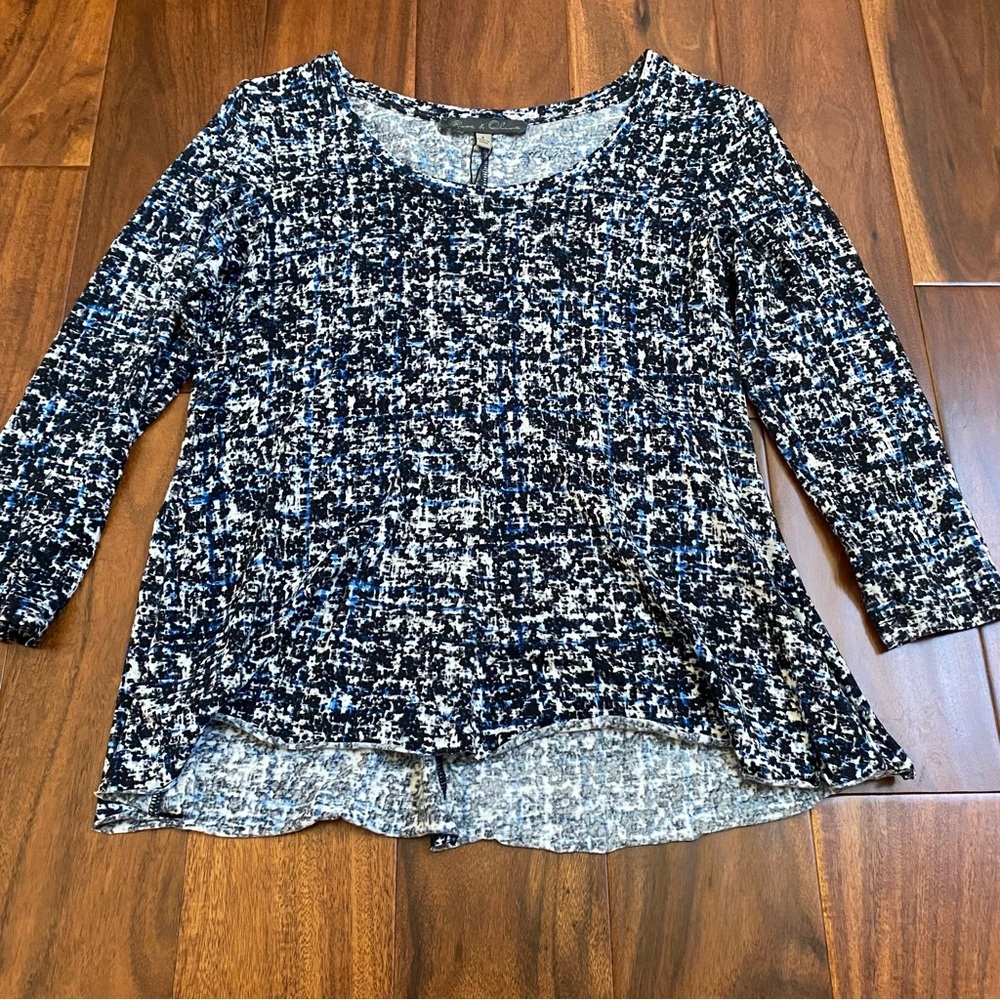 Rose & Olive Womens Abstract Artsy Tunic Top Size Small Black Scoop Neck Office